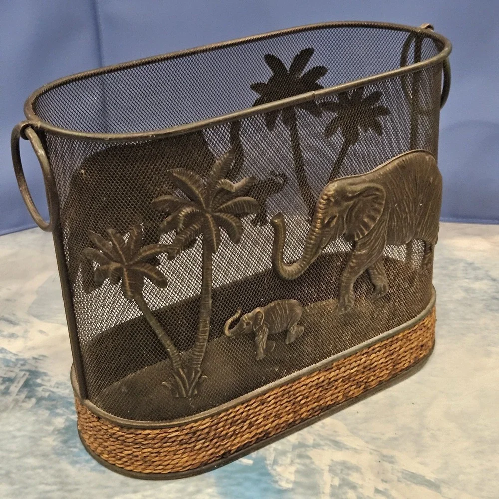 Rustic African Safari Elephant Wire Mesh Basket Organizer‎ Decor